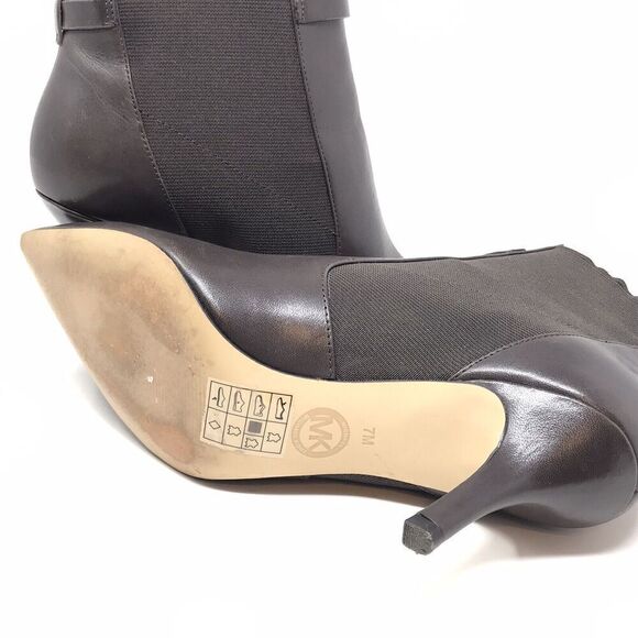 Michael Kors Chocolate Brown Soft Leather Woods Ankle Pointed Toe Booties Size 7 - Picture 11 of 14